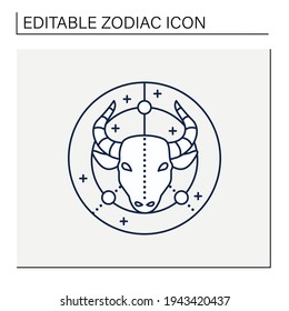 Taurus line icon. Bull symbol. Second fire sign in zodiac. Mystic horoscope sign. Bullfight, corrida mascot. Astrological science concept. Isolated vector illustration. Editable stroke