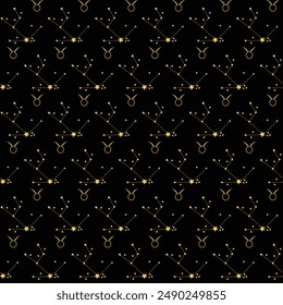 Taurus pattern with starry objects, trendy digital printing, metering report, night themed eps 10 vector