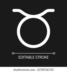 Taurus pixel perfect minimalistic white linear icon for dark theme. Zodiac system element. Bull in astrology. Thin line illustration. Isolated symbol for night mode. Editable stroke. Arial font used