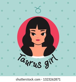 Taurus : Pretty girl with horoscope sign on pastel background  :Vector Illustration