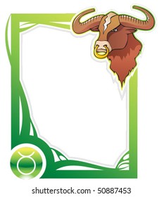 Taurus, the second sign from the series of the zodiac frames in cartoon style, vector illustration