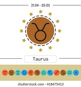 Taurus. Set of simple zodiac icons for horoscopes, predictions. 