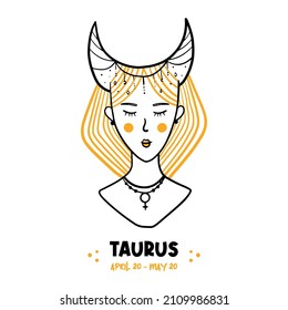 Taurus seña el doodle conceptual de la muchacha, dibujo ilustrativo para astrología, horóscopo, diseño de signos zodiacos.
