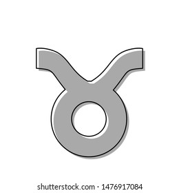 Taurus sign illustration. Black line icon with gray shifted flat filled icon on white background. Illustration.