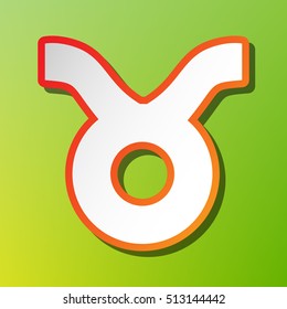 Taurus sign illustration. Contrast icon with reddish stroke on green backgound.