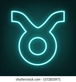 Taurus sign illustration. Cyan neon icon in the dark. Bluring. Luminescence. Illustration.