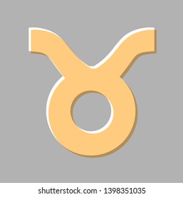 Taurus sign illustration. Emboss effect with light orange icon on gray background.