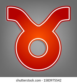 Taurus sign illustration. Flat red icon with linear white icon with gray shadow at grayish background. Illustration.
