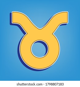 Taurus sign illustration. Golden Icon with White Contour at light blue Background. Illustration.