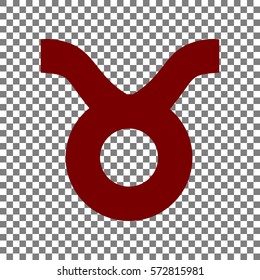 Taurus sign illustration. Maroon icon on transparent background.