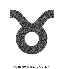 Taurus sign illustration. Vector. Black icon from many ovelapping circles with random opacity on white background. Noisy. Isolated.
