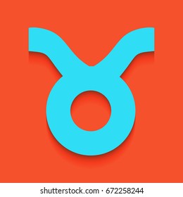 Taurus sign illustration. Vector. Blue icon with soft shadow putted down on flamingo background.