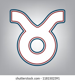 Taurus sign illustration. Vector. Dark red, transparent and midnight green stroke of white icon at grayish background.