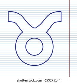 Taurus sign illustration. Vector. Navy line icon on notebook paper as background with red line for field.
