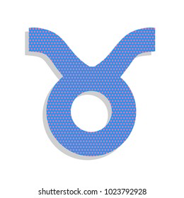Taurus sign illustration. Vector. Neon blue icon with cyclamen polka dots pattern with light gray shadow on white background. Isolated.