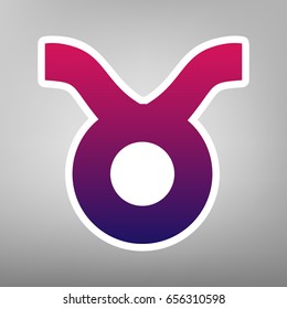 Taurus sign illustration. Vector. Purple gradient icon on white paper at gray background.