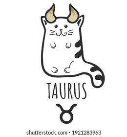 Taurus sign of the zodiac, Cat zodiac, Astrological Sign. Cat horoscope. Zodiac of pets. The hand drawing is isolated on a white background