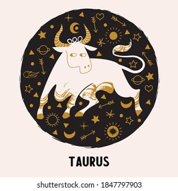 Taurus is a sign of the zodiac. Horoscope and astrology. Vector illustration in a flat style.