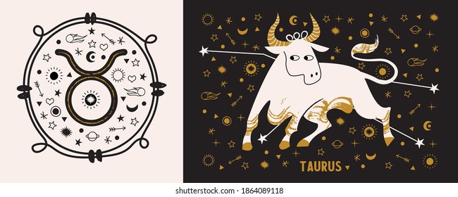 Taurus is a sign of the zodiac. Horoscope and astrology. Vector illustration in a flat style.