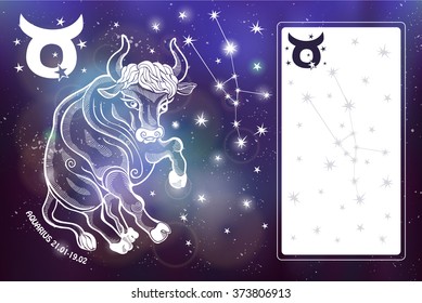 Taurus  sign.Taurus ope constellation,stars.Vector Abstract space, dark sky blurred background,stars,shiny bokeh.Design template,text room.Astrology Illustration,Taurus silhouette

