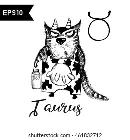 Taurus. Vector funny zodiac cats 