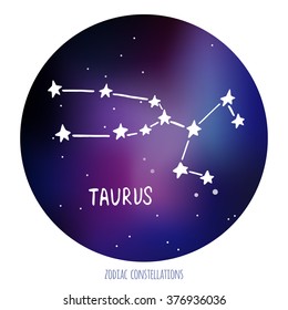 Taurus vector sign. Zodiacal constellation made of stars on space background.