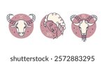 Taurus, virgo, capricorn, earth element zodiac signs. Horoscope mystical symbols. Line art.
