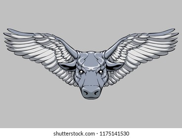 Taurus with wings.Supernatural animal.Vector 