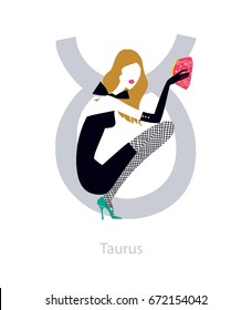 Taurus Woman Horoscope Illustration. Ox Girl Vector Illustration.