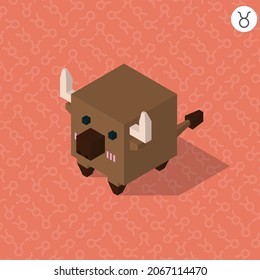 taurus zodiac cartoon cubic isometric with their sign on color background