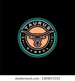 Taurus Zodiac Circle Emblem, Bull Longhorn Head Stamp Decorative Vector Desain