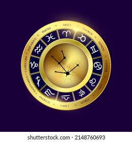 Taurus zodiac coin. Witchcraft astrology for zodiac constellations. Modern magic divination. Gold coins sign isolated on a blue background esoteric. Realistic 3D vector EPS10 illustration.