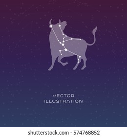 Taurus zodiac constellation vector sign with animal silhouette