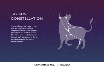 Taurus zodiac constellation vector sign with silhouette. Modern poster design with place for text 