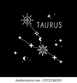 Taurus zodiac constellation, white horoscope sign, elegant starry astrology icon. Magical astronomy illustration