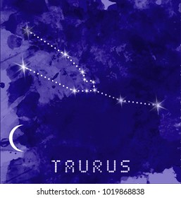 Taurus zodiac constellations sign on beautiful starry sky with galaxy and space behind. Taurus horoscope symbol constellation on deep cosmos background. vector watercolor style