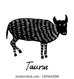 Taurus zodiac hand drawing sign for horoscope. Usable for mystic  occult  palmistry and witchcraft alchemy. Vector. 