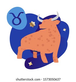 Taurus zodiac and horoscope concept. Modern vector art with bull, stars and zodiac sign. Illustration for horoscope and astrology apps, websites, astrology predictions.