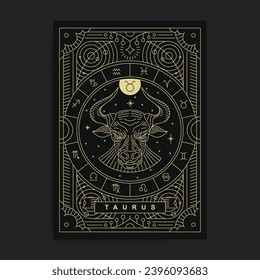 Taurus Zodiac Poster, Hand-Drawn Elegance in celestial Luxury