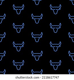 taurus zodiac seamless pattern, bright vector illustration on black background.