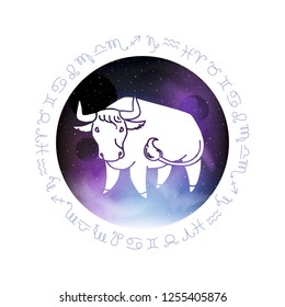 Taurus Zodiac sign. Abstract space dark sky background with dots stars. Astrology Illustration