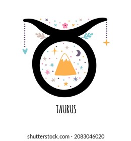 Taurus. Zodiac sign. Astrological horoscope signs on white background. Stylized symbol. Vector illustration