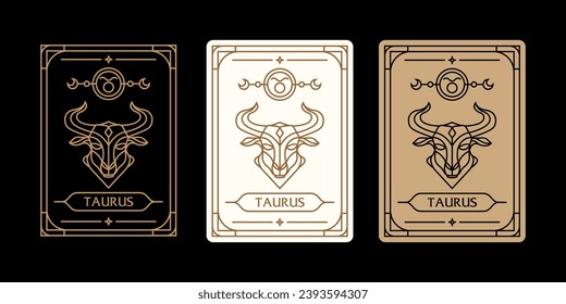 
taurus zodiac firma tarjetas astrológicas set , horóscopo, tarot, adivino. Dibujo de la mano de la ilustración mística vintage, plantillas de horóscopo esotérico mágico para el afiche de impresión de pared