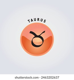 Taurus Zodiac Sign Astrology Icon with Name on Light Background, Orange Color Button