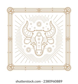 Taurus zodiac y símbolo astrológico, elemento. Ilustración vectorial de contorno moderna. Fondo blanco