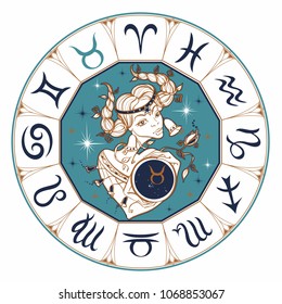 The Taurus zodiac sign as a beautiful girl. Horoscope. Astrology. Victor