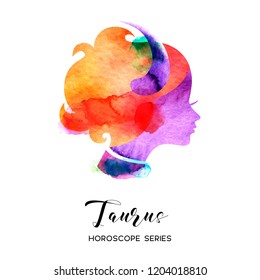 Taurus zodiac sign. Beautiful girl silhouette. Vector illustration. Horoscope series