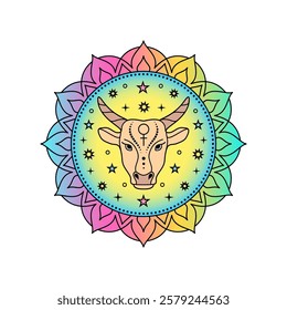 Taurus Zodiac Sign in colorful palette on white background.