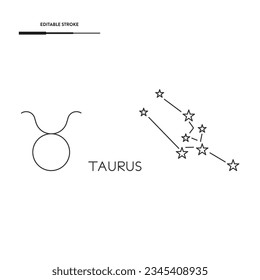 Taurus Zodiac Sign And Constellations Icon Vector Design.