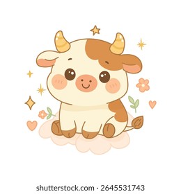 Taurus zodiac sign with cute kawaii baby bull